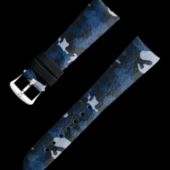 Blaues Camouflage‑Lederarmband mit Dornschließe