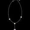 Collier, 18 K Weißgold, Angelit, Chalcedon, Jade, Opal
