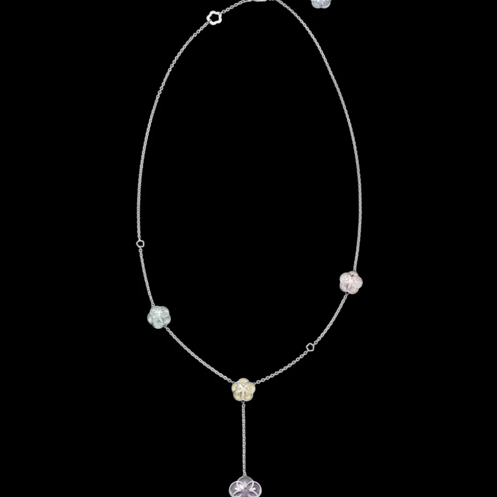Collier, 18 K Weißgold, Angelit, Chalcedon, Jade, Opal