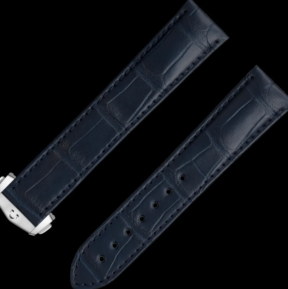 Dunkelblaues Alligatorlederarmband mit Faltschließe