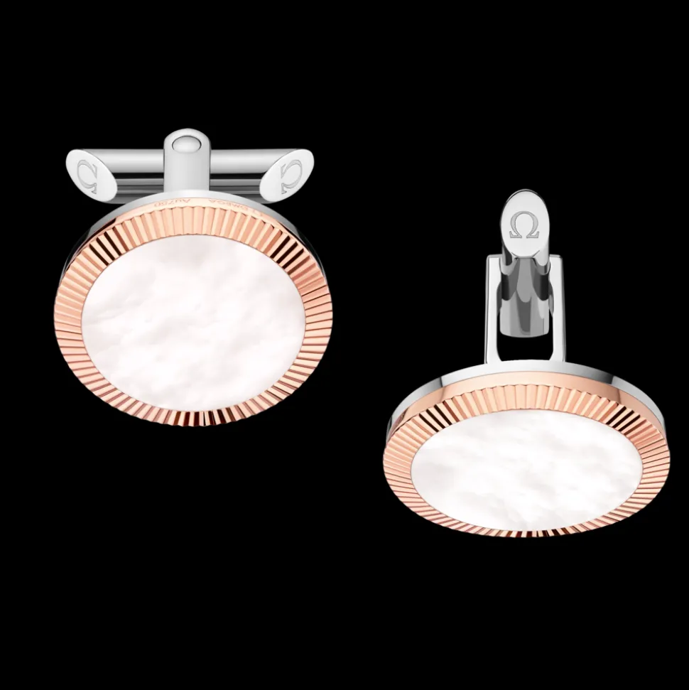Manschettenknöpfe, 18 K Rotgold, Perlmutt, Edelstahl