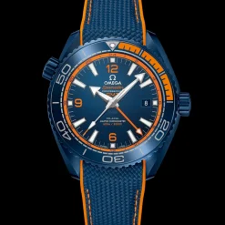 45,5 mm, Blaue Keramik mit Kautschukband
