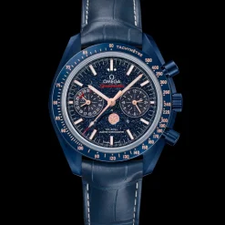 44,25 mm, Blaue Keramik mit Lederarmband