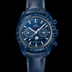 44,25 mm, Blaue Keramik mit Lederarmband