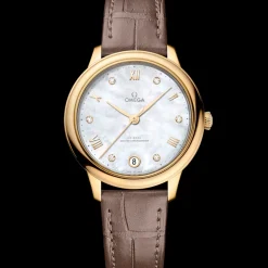 34 mm, Gelbgold mit Lederarmband