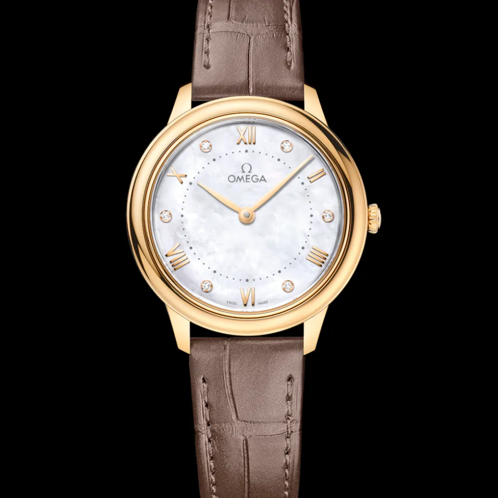 30 mm, Gelbgold mit Lederarmband