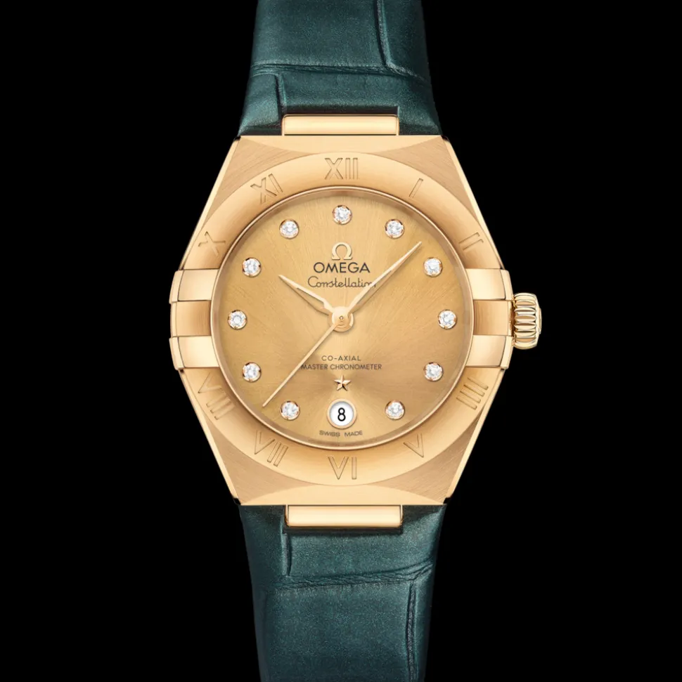 29 mm, Gelbgold mit Lederarmband