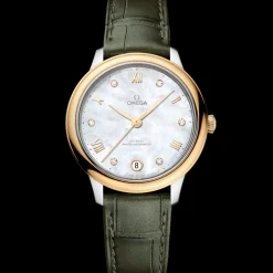34 mm, Stahl ‑ Gelbgold mit Lederarmband