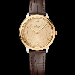 30 mm, Stahl ‑ Gelbgold mit Lederarmband