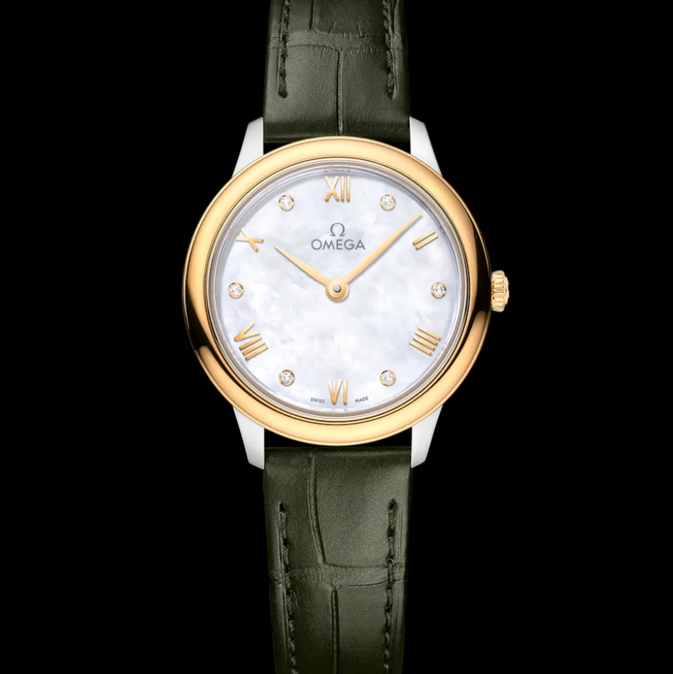 27,5 mm, Stahl ‑ Gelbgold mit Lederarmband